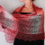 Платок Пуховый платок ручной работы палантин ажурный, (вишневый белый), 200 х 60