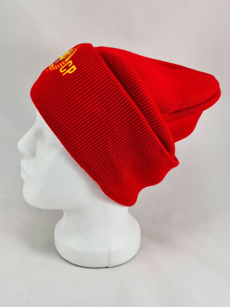 Головной убор шапка шерстяная Герб СССР, вышивка, красная