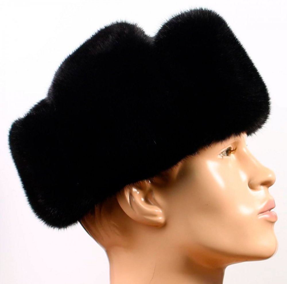 Головной убор шапка меховая норковая шапка-ушанка, черная