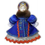 Кукла малая синий наряд, мех, аф42, елочная игрушка