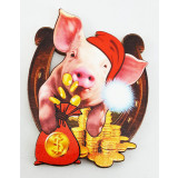 Магнит деревянный свинья с подковой, символ 2019 года!