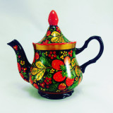 Хохлома сувенирная чайник заварной керамический, резной