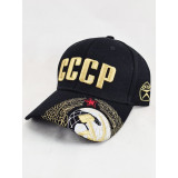 Головной убор Бейсболка ретро ГЕРБ СССР, золотая вышивка, черная
