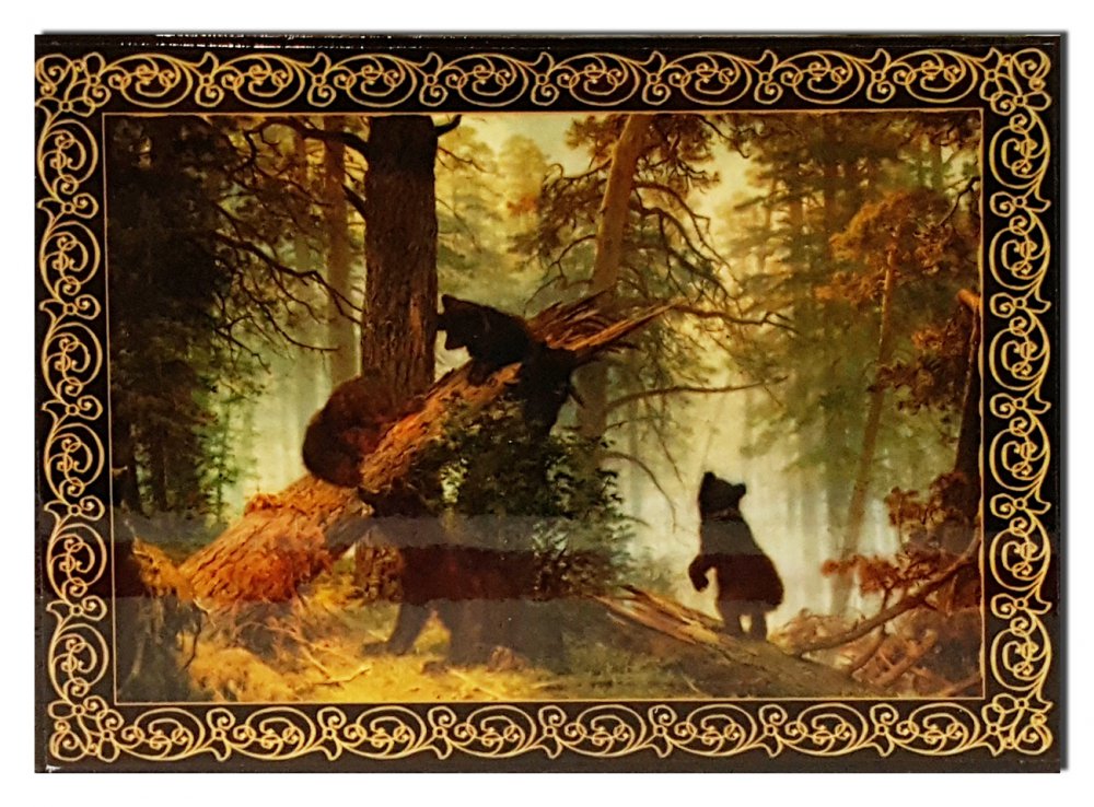 Шкатулка лаковая Мишки в лесу (наклейка)
