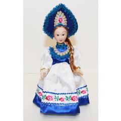 Кукла фарфоровая H-8676A В синем кокошнике