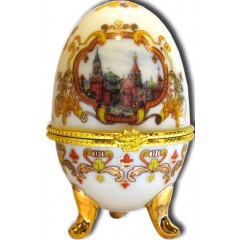 Яйцо пасхальное фарфоровое 085W-34-18-20 рисунок 4"ХВБ - Коллаж" цв.белый h3"