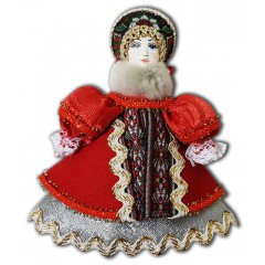 Кукла малая красный наряд, мех, аф40, елочная игрушка