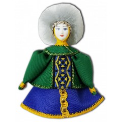 Кукла малая зеленосиний наряд, мех, аф43, елочная игрушка