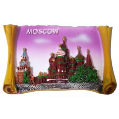 Магнит полистоун 022-19-20 свиток рельефный "Москва. Коллаж" розовое небо