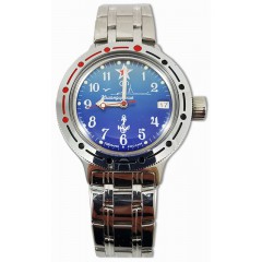 Часы мужские механические с автоподзаводом, Амфибия, Восток, Подводная Лодка, синий циферблат