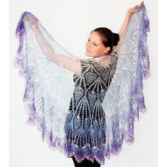 Платок Пуховый платок ручной работы Пелерина, фиолетово-белая