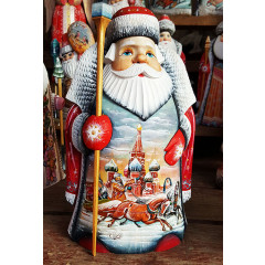 Новый Год и Рождество резная деревянная игрушка Дед Мороз пузатый, миниатюра Зимняя Тройка, 28