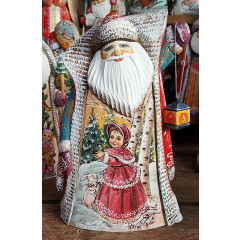 Новый Год и Рождество резная деревянная игрушка Дед Мороз с фонарем, миниатюры девочка с зайкой и мальчик со снеговиком, 27