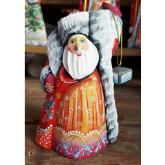 Новый Год и Рождество резная деревянная игрушка Дед Мороз с фонарем малый,17