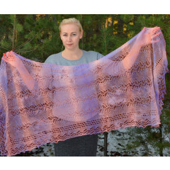 Платок Пуховый платок ручной работы паутинка палантин розовый 200 х 60